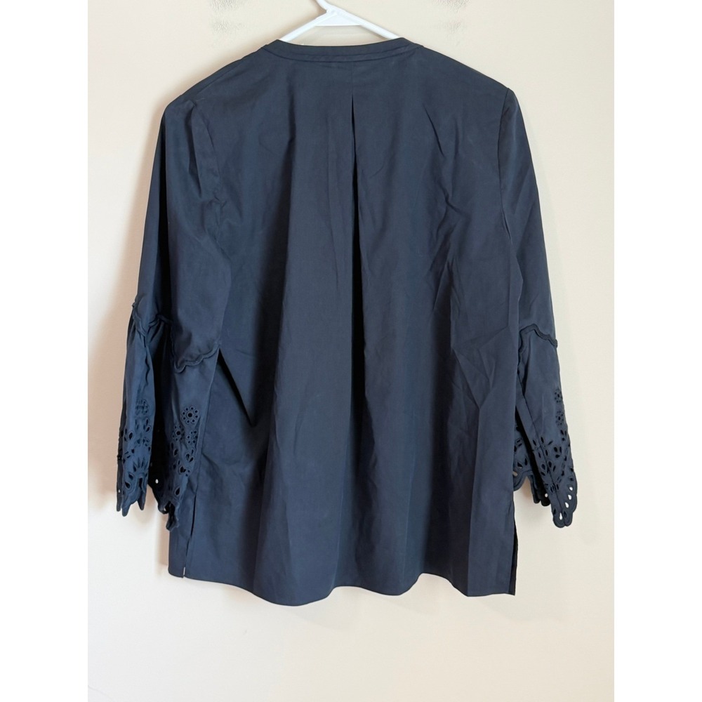 Kobi Halperin Eyelet Bell Sleeve Blouse Womens Small Navy Blue Pintuck Tassel - Picture 4 of 10